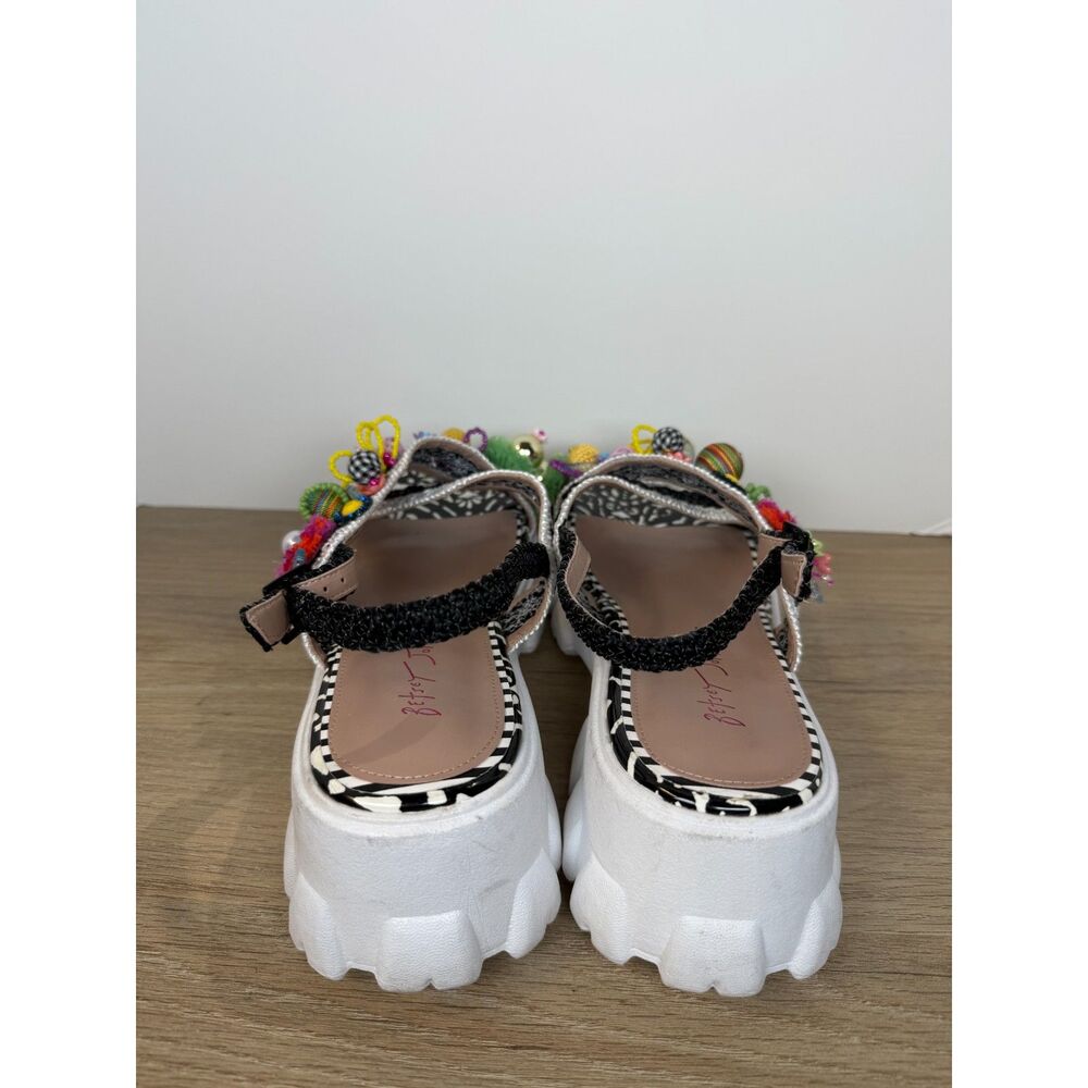 Betsey Johnson Black & White Platform Sandals with Multicolor Embellishments - Picture 4 of 9